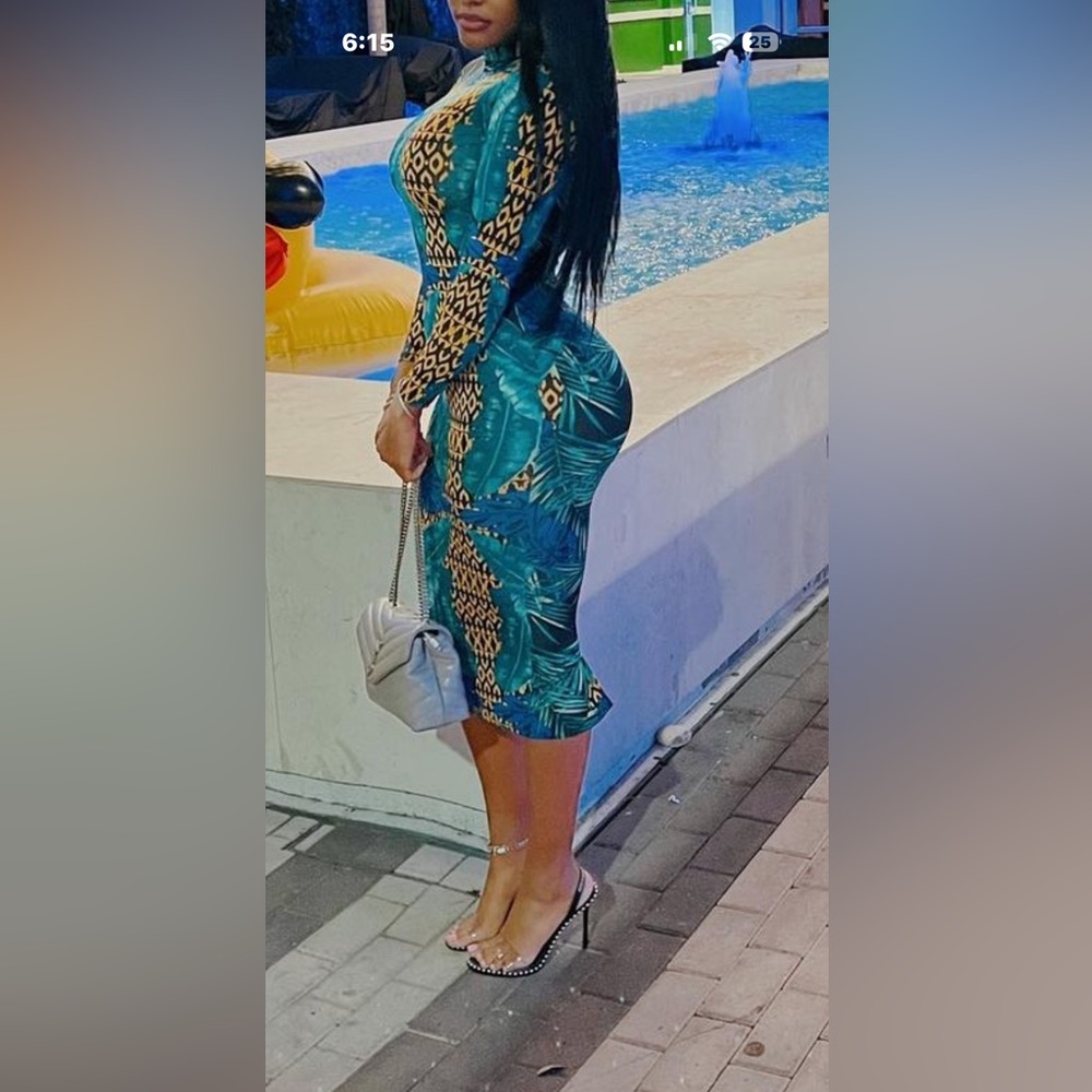 Tropical  MIDI Long Sleeve Dress